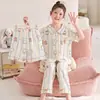 Pijama Infantil Estilo Desenho Animado para Meninas Conjunto de Três Peças Verão Fino Algodão Nuvem Manga Curta 2026 Novo Roupa de Casa de Verão para Meninas