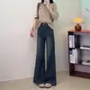 Jeans boca de sino vintage plus size para mulheres, outono e inverno, com forro de fleece, novo estilo para corpo tipo pera, calça reta emagrecedora e que cobre o quadril para mulheres plus size
