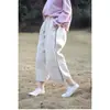 Jeans de Corte Recto Elásticos de Cintura Elástica con Cordón de Sarja de Algodón de Cáñamo Blanco Artístico Vintage Primavera/Verano 2022