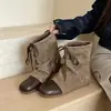 Botas Estilo Coreano Martin Femininas Botas Curtas Botas Meia Bota Fundo Plano Cadarço Auto-mantidas Emagrecimento Estilo Bota Cowboy Ocidental Botas Retrô Dobradas