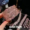 Joyería Hermoso Retro Completo de Piedras Preciosas Pulsera Ancha Abierta Banquete Diamante Cuadrado de Alta Definición Gota Pulsera Deslumbrante