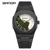 Reloj Transfronterizo Sanda con Báscula Digital Creativa, Superficie de Concha, Resistente al Agua 50m, Reloj de Cuarzo Clásico de Moda Blanco y Negro