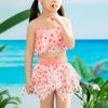 Traje de baño de una pieza para niña con tirantes y falda de malla Estampado de margarita floral Ropa de baño para vacaciones en la playa En stock