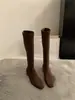 Botas femininas longas, de salto grosso, bico fino, camurça, caimento justo, coleção outono/inverno 2025, botas longas estilo coreano, botas de montaria de cano médio