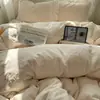 Estilo Princesa Francesa Conjunto de Quatro Peças Grande Renda Leite Fleece Estilo Coreano Inverno Espessado Esculpido Bebê Fleece Cor Sólida Capa de Edredom 4