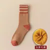Calcetines de Felpa Gruesos, Calientes y Forrados para Otoño e Invierno, de Caña Media y Largos para Hombres y Mujeres, Diseño de Tres Rayas, Venta al por Mayor desde Zhuji, Calcetines de Felpa de Invierno