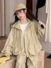 Conjunto nuevo de sudadera con capucha y cremallera casual de otoño para niñas, ropa deportiva holgada, chaqueta exterior y pantalones de pierna ancha