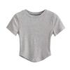Camiseta de Manga Corta con Cuello Redondo y Bajo Curvo Estilo Europeo y Americano para Mujer, Verano Nuevo, Chica Caliente, Cintura Alta, Adelgazante, Top Básico Corto
