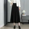 Saia Plissada de Lã da Moda Saia Feminina Nova Outono e Inverno 2024 Cintura Alta Saia Evasê Casual Grande Balanço Comprimento Médio