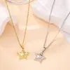 Colar Exquisito de Zircônia em Forma de Estrela, Camadas Duplas Empilhadas para Mulheres, Pingente Fashion e Luxuoso, Corrente para Clavícula de Aço Titânio Não Desbota