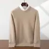 Suéter Masculino de Cashmere Gola Redonda Espessado Cor Sólida Pulôver Ombro Raglã Manga Longa Solto Confortável Malha de Lã Camada Base