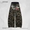 Pantalones Casuales de Forro Polar Estilo Americano Estampado de Camuflaje de Estrellas Navaja Curva Casual para Hombre Pierna Ancha Holgada con Cordón Pantalones de Chándal Largos Casuales