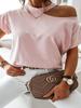 2024 Europeu e Americano Wish Verão Simples Cor Pura Frente Única Mangas Curtas Recorte Assimétrico Tops de Camiseta para Mulheres