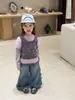 Moda YoYo Conjunto de Tres Piezas a la Moda con Top de Manga Larga para Niñas Pequeñas con Chaleco Bordado y Mangas de Color Contrastante, Ropa Casual para Niños