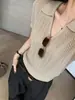 Camiseta de Manga Corta Tejida Hueca Estilo Old Money para Mujer, Nueva Camisa Polo Ajustada de Verano 2026 con Hombros Normales