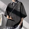 Camiseta Manga Curta Patchwork Color Blocking Falsa Duas Peças para Homem, Tendência de Verão Estilo Americano Solta Cleanfit Camiseta Meia Manga para Casal