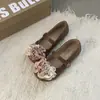 Elegantes Sapatos Mary Jane para Mulheres com Exclusivo Design de Uma Tira, Decoração Floral Estilo Fada, Sapatos de Salto Baixo Antiderrapantes para Primavera