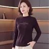 Camiseta básica de terciopelo doble cara con cuello semi-alto para mujer, ropa interior de otoño e invierno, camiseta de manga larga, top cálido y elegante para madres de mediana edad