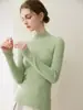 Suéter de lujo 100% cachemira pura para mujer, cuello semi-alto, acanalado, corte ajustado, manga larga, suéter base de punto simple