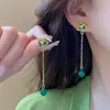 Novos Brincos de Franja de Lótus de Jaspe Chinês Brincos Elegantes de Alta Qualidade para Mulheres com Saia de Rosto de Cavalo Hanfu Acessórios Antigos