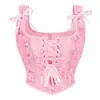 Top modelador jacquard de alça dupla ajustável para mulheres, espartilho estilo bustier com amarração frontal e barbatanas para sustentação