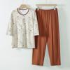Roupas de Casa de Algodão para Mulheres de Meia-Idade e Idosas Verão Roupa de Algodão Puro para Mãe Calças de Manga Média para Senhora Idosa Cardigã de Vovó Pijama