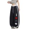 Calça de Perna Larga com Estampa de Letras em Coração Estilo Americano para Homens e Mulheres, Solta e Fluida, Novidade Primavera 2025, Calça Casual Solta Emagrecedora