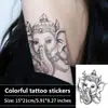 Pegatinas de Tatuaje de Ganesha Coloridas en Negro y Gris Estilo Religioso Tailandés Pegatinas tipo Boceto para Antebrazo y Brazo Superior Tatuajes Temporales Impermeables