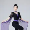 Roxo cor profunda V forma de manga de gaze roupa de dança modelo de passarela treinamento de balé etiqueta modal