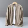Chaqueta de punto 100% lana pura para hombre, con patrón de espiga de trigo, estilo business-casual, cuello alto, cremallera y corte holgado y versátil