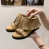 Sandalias romanas de verano 2026 para mujer, antideslizantes, que aumentan la altura, estilo antiguo con borlas y tacón de cuña, chanclas casuales de suela gruesa para uso en exteriores