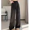 Pantalones de pierna ancha con estampado de tinta de seda helada para mujer, finos de verano, casuales, de cintura alta, rectos, fluidos, hasta el suelo, para tallas grandes