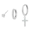 Amazon Latón Electrochapado en Oro Real Moda Transfronteriza Europea y Americana Colgante de Cruz de Circonita Pendientes para Mujer Juego de Tres Piezas