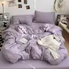 Conjunto de Cama de Quatro Peças Liso Casual Cobertor de Colcha Peça Única Roupa de Cama Dormitório Estudantil Cama Individual Conjunto de Lençol com Elástico de Três Peças
