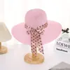 Sombrero de Sol de Ala Ancha para Mujer de Verano con Cinta de Lazo Sombrero de Sol para Exteriores Dulce Sombrero de Playa para el Mar