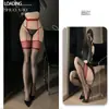 Meias Qianai Sexy Peça Única com Suspensórios de Renda, Ultrafinas, Sexy, Transparentes e Tentadoras, Bumbum Aberto e Exposto Sem Tirar