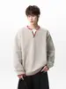 Suéter de punto de cuello en V con bloques de color, de punto falso de dos piezas cosido a mano para hombre, marca de tendencia nueva de invierno, ajuste holgado, prenda base de punto