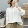 Camisa de manga larga de gasa de algodón de doble capa para mujer, estilo artístico, fresca y delicada, bordada, suave, agradable para la piel, transpirable, top de corte holgado
