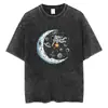 Camiseta Masculina de Algodão Puro Pesado Manga Curta Estilo Retro Americano, Casual de Verão Solta Tendência Oversize Lavada Vintage