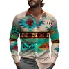 Camisa Estampada Masculina Retrô Boêmia Primavera Manga Longa Lapela 2025 Verão Tecido Leve Moda