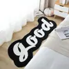 Manta de Cama con Letras Negras y Blancas, con Flocado y Borlas, Alfombra de Forma Especial para Sala de Estar, Felpa Resistente a Manchas, Felpudo para Piso, Felpudo para Pies