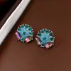 Set de Joyería de Alta Gama Estilo Palacio Francés Pendientes Redondos Florales de Gota de Agua con Incrustaciones de Diamantes Vintage de Segunda Mano