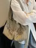 Bolsa Transversal de Menina Fofa Estilo Preguiçoso Bolsa Feminina Nova Bolsa Tote de Ombro Grande Capacidade Bolsa de Ombro para o Dia a Dia com Múltiplos Bolsos Plissada