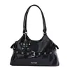 Bolso de hombro tipo biker de cuero con cera aceitosa de moda estilo coreano, bolso tote de gran capacidad para mujer, bolso de hombro vintage versátil y moderno para el día a día.