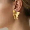 Pendientes con Diseño de Textura de Mariposa Geométrica Estilo Minimalista Chic Europeo y Americano Diseño de Nicho de Gama Alta Pendientes de Acero Inoxidable Chapados en Oro