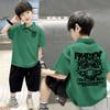 Polo Casual de Manga Corta para Niño Estampado de Moda Nacional Algodón Puro Manga Corta Verano Estilo Occidental Estilo Coreano Moda para Niños Medianos-Grandes