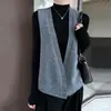 Nuevo Otoño/Invierno Chaleco de Punto sin Mangas 100% Lana Cárdigan para Mujer Cuello en V Color Sólido Capa Base Chaleco de Abrigo Color Sólido