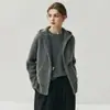 Estilo Designer! Jaqueta Elegante de Caxemira Feminina Outono e Inverno Cardigã Feminino com Capuz e Bolso com Zíper Suéter de Caxemira Engrossado
