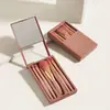 Set de 5 Mini Brochas de Maquillaje con Espejo Portátil, Brocha para Polvos Sueltos, Iluminador, Sombra de Ojos, Rubor, Herramientas de Belleza, Fijación de Maquillaje