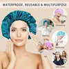 Gorro de ducha para mujer elástico reutilizable de doble capa impermeable para ducha, gorro de ducha para baño, gorro de ducha para el pelo